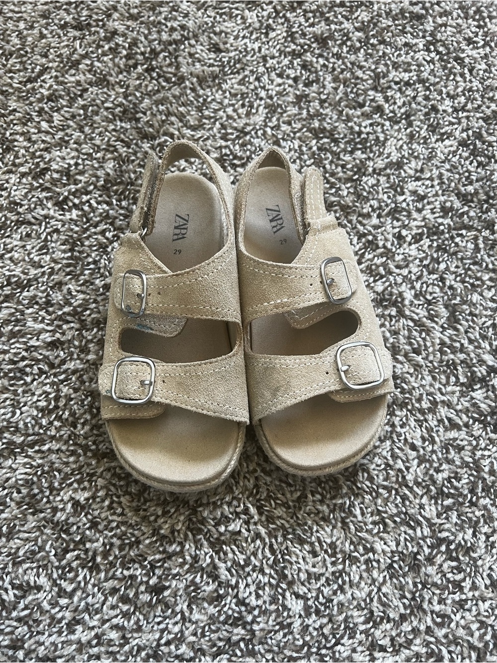 ZARA Kids Tan Suede Double-Buckle Sandals